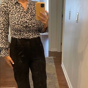 White House Black Market Leopard Print Button-Up Blouse